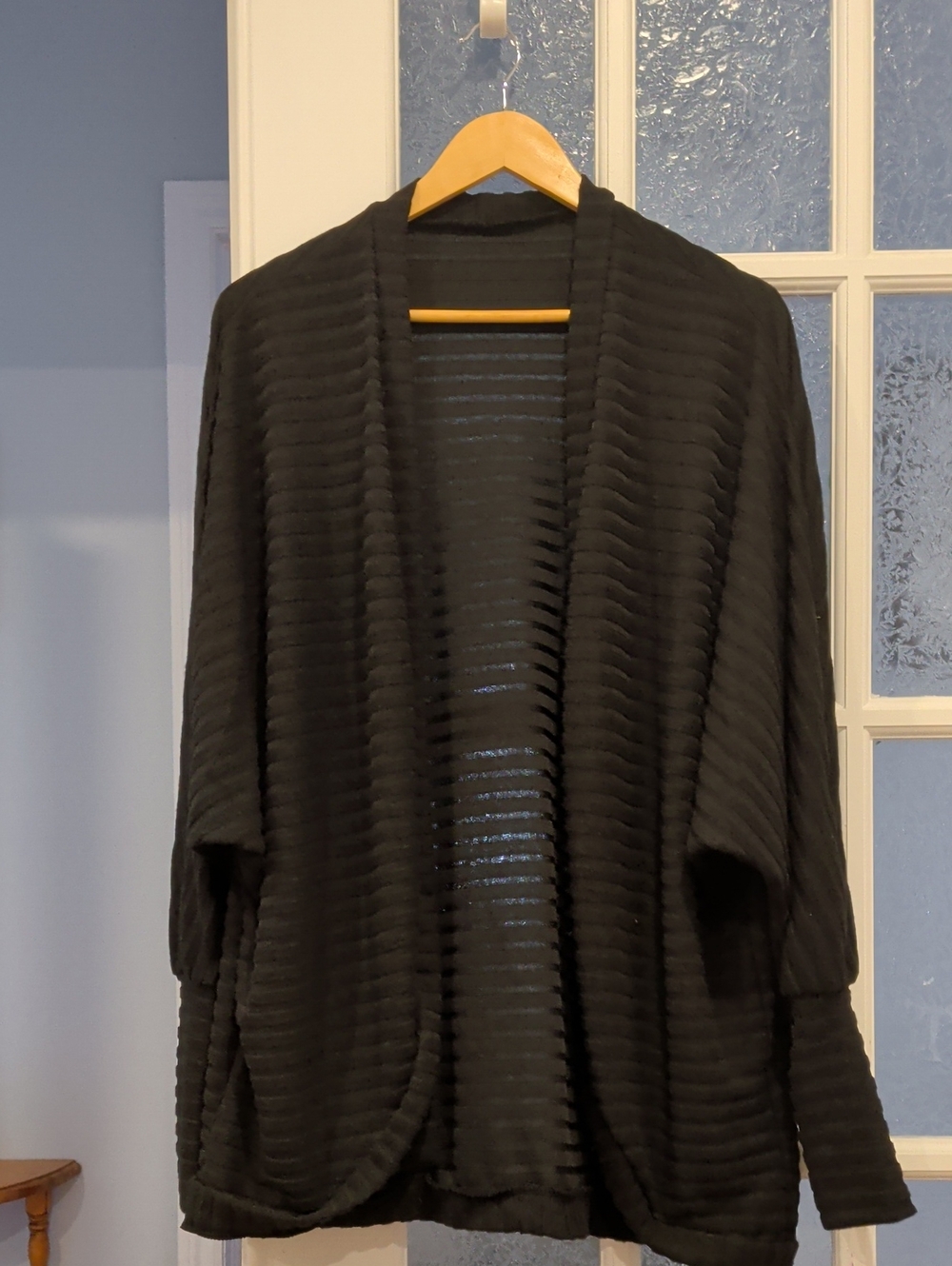 Black Open-Front Women’s Ribbed Cardigan Sweater